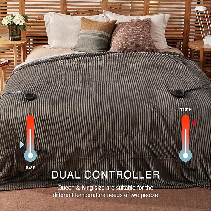 Heated Blanket King Size 100"x90", ETL Certification- 6 Heating Levels Electric Blanket&1-10 Hour Auto Off,Heating Blanket with Dual Controller(Grey).Fast and free shipment.