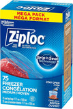 Ziploc Medium Food Storage Freezer Bags, Grip 'n Seal Technology for Easier Grip, Open and Close, 75 Count