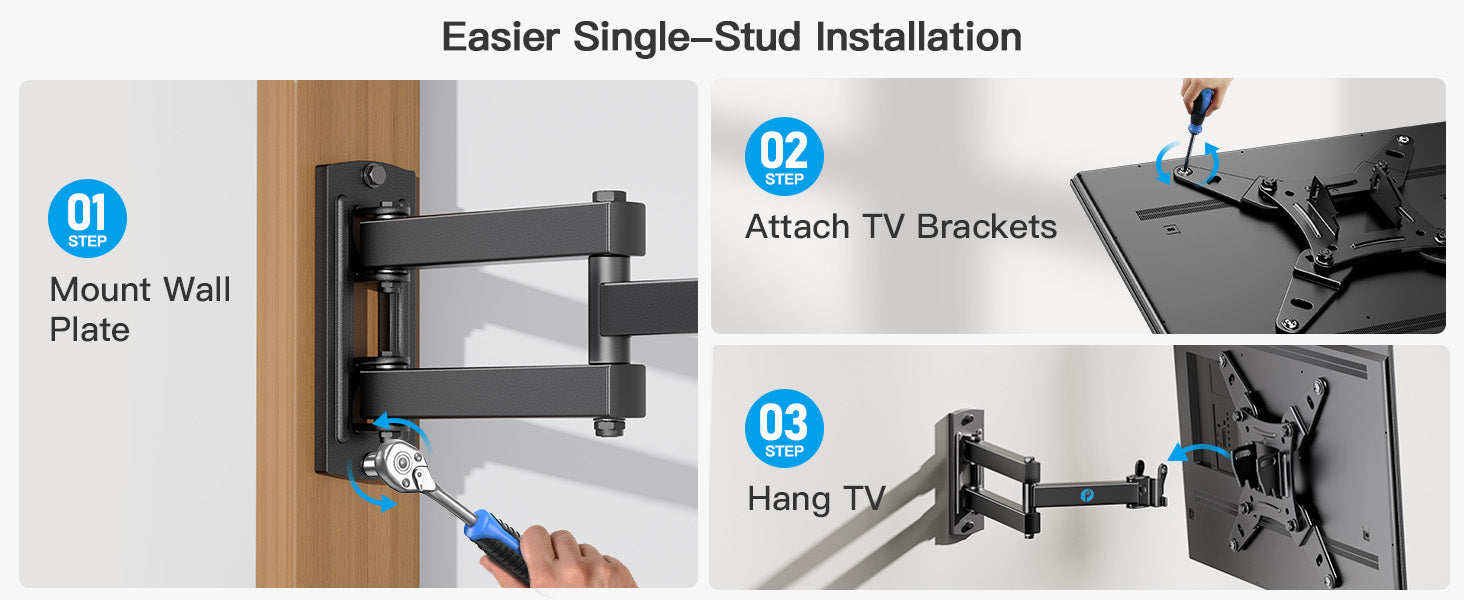 Full Motion TV Monitor Wall Mount Bracket Articulating Arms Swivels Tilts Extension Rotation for Most 13-42 Inch LED LCD Flat Curved Screen TVs & Monitors, Max VESA 200x200mm up to 44lbs ,Free and fast shipping.