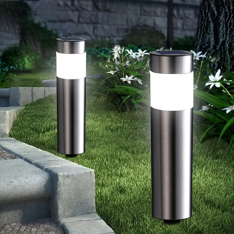 2 Pcs,White lights, Modern Stainless Steel Solar Outdoor LED Pathway Lights - For Garden, Pathway, Lawn, Yard, Bollard Lighting, free shipping,delivery in two weeks.