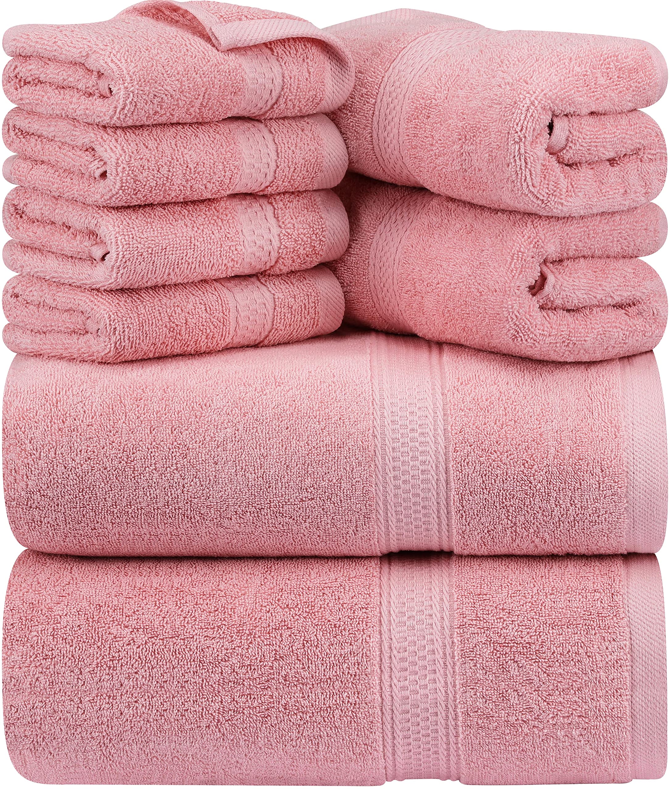 Cymak Towels 8-Piece Premium Towel Set, 2 Bath Towels, 2 Hand Towels, and 4 Wash Cloths, 600 GSM 100% Ring Spun Cotton Highly Absorbent Towels for Bathroom, Gym, Hotel, and Spa