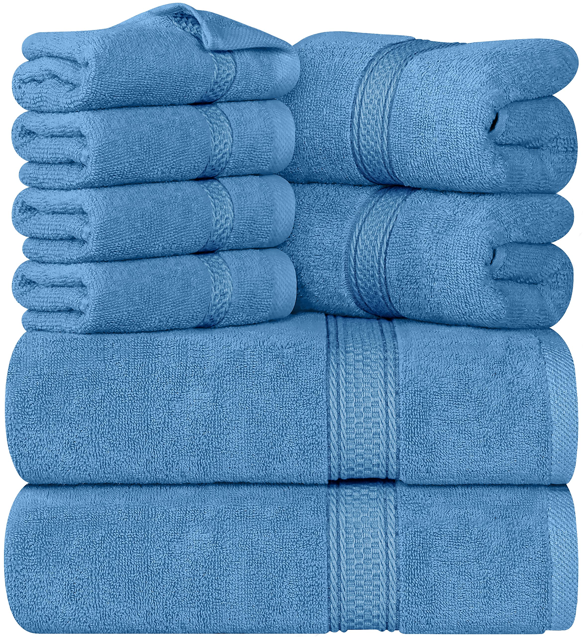Cymak Towels 8-Piece Premium Towel Set, 2 Bath Towels, 2 Hand Towels, and 4 Wash Cloths, 600 GSM 100% Ring Spun Cotton Highly Absorbent Towels for Bathroom, Gym, Hotel, and Spa
