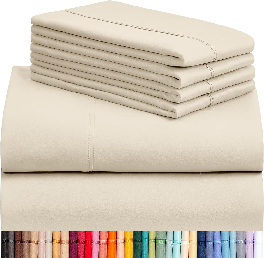 Cymak 6 PC Queen Sheet Set, Rayon Made from Bamboo Bed Sheets, Deep Pockets 18" Eco Friendly Wrinkle Free Cooling Sheets Machine Washable Hotel Bedding Silky Soft