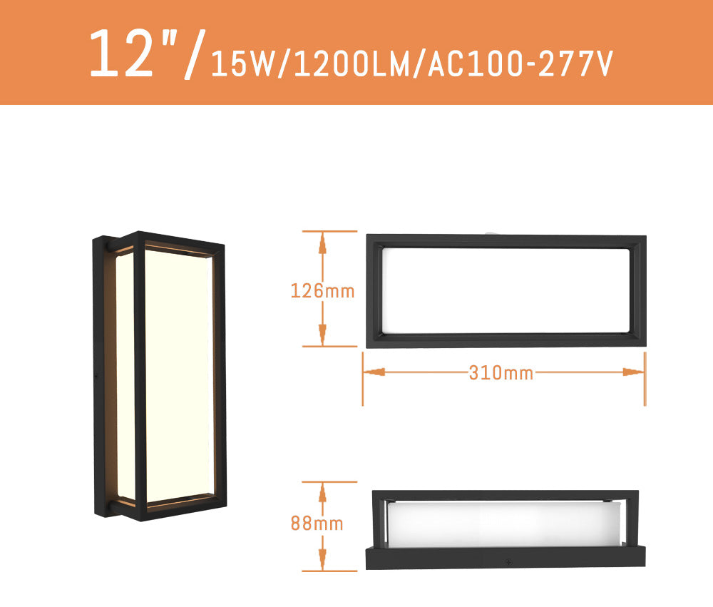 Pack of two,12Inch Lantern Wall Light Modern Outdoor Porch Patio Fixture Exterior LED Rectangle Sconce 5CCT IP65 Anti-UV PC Photocell Senso.ETL Certified,.Free Shipping delivery 45 days.