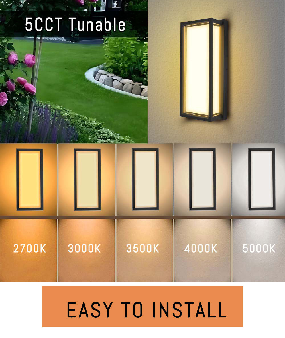 Pack of two,12Inch Lantern Wall Light Modern Outdoor Porch Patio Fixture Exterior LED Rectangle Sconce 5CCT IP65 Anti-UV PC Photocell Senso.ETL Certified,.Free Shipping delivery 45 days.