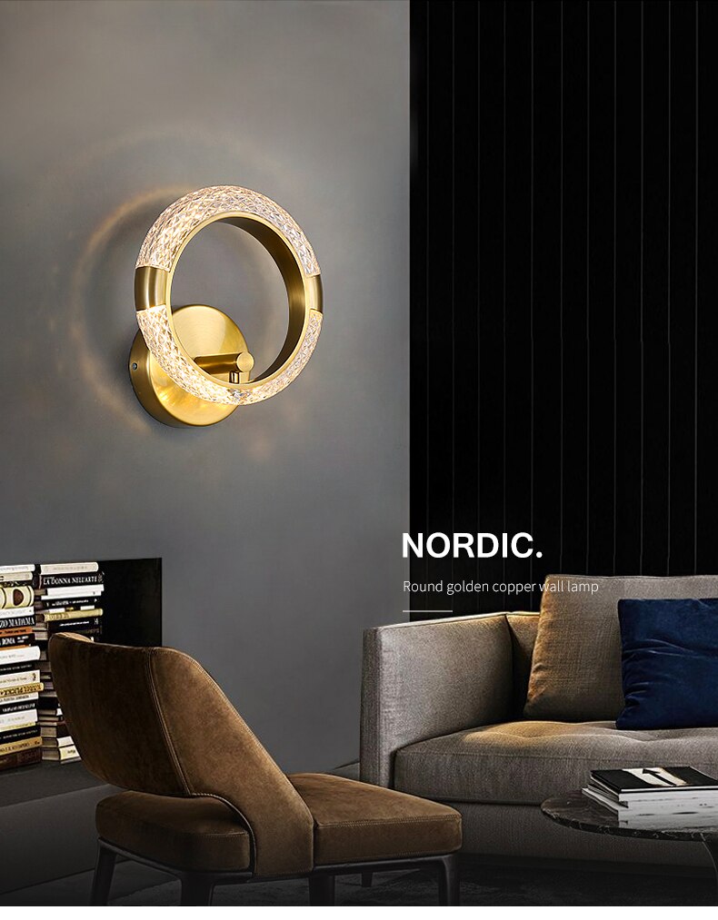 Modern Minimalist Round Wall Lamp Golden Copper Wall Light Living Room Sofa Background Bedroom Bedside Aisle Sconce Lamp,Free shipping to Canada, delivery 25 days.