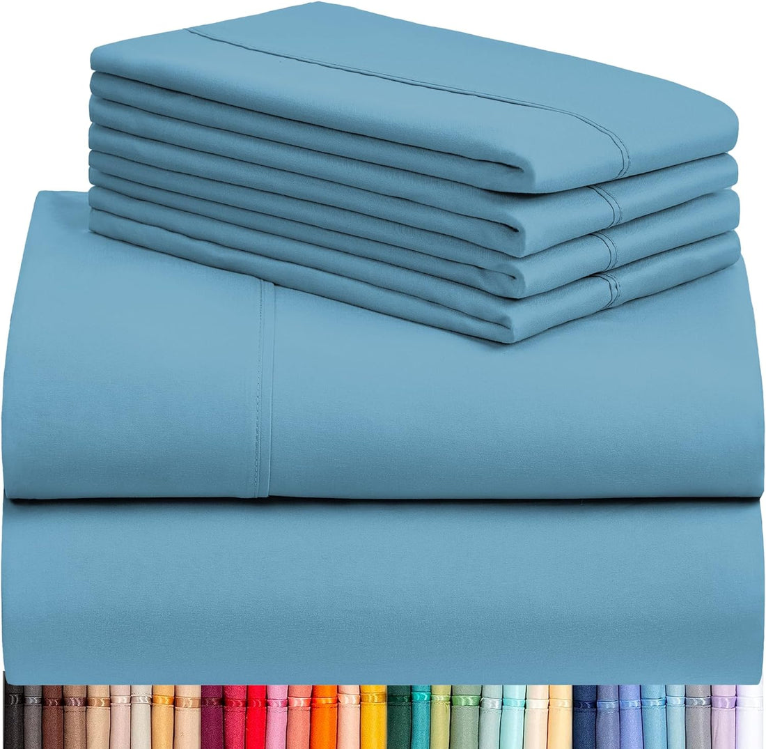 Cymak 6 PC Queen Sheet Set, Rayon Made from Bamboo Bed Sheets, Deep Pockets 18" Eco Friendly Wrinkle Free Cooling Sheets Machine Washable Hotel Bedding Silky Soft