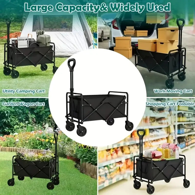 Heavy-Duty Metal & Plastic 4-Wheel Garden Cart with Side Pockets - Foldable Design, No Assembly Required, All-Terrain Utility Wagon for Lawn Care, Gardening, Camping & Outdoor Use -Durable Yard Work Cart, No Assembly Needed, Free shipping in three weeks.