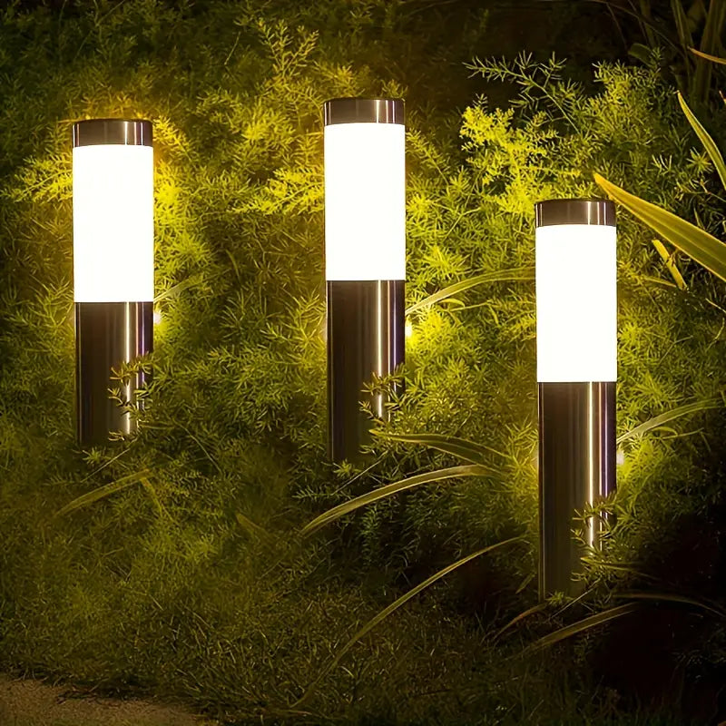 2 Pcs,White lights, Modern Stainless Steel Solar Outdoor LED Pathway Lights - For Garden, Pathway, Lawn, Yard, Bollard Lighting, free shipping,delivery in two weeks.