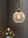 Vintage Pendant Light - 20cm Industrial Globe Ball Glass Lampshade Hanging Ceiling Lighting Fixture with 120cm Adjustable Cord Length for Kitchen Island Dining Room (7.8 inches),Free shipping to Canada, Certification UL,Fast delivery.
