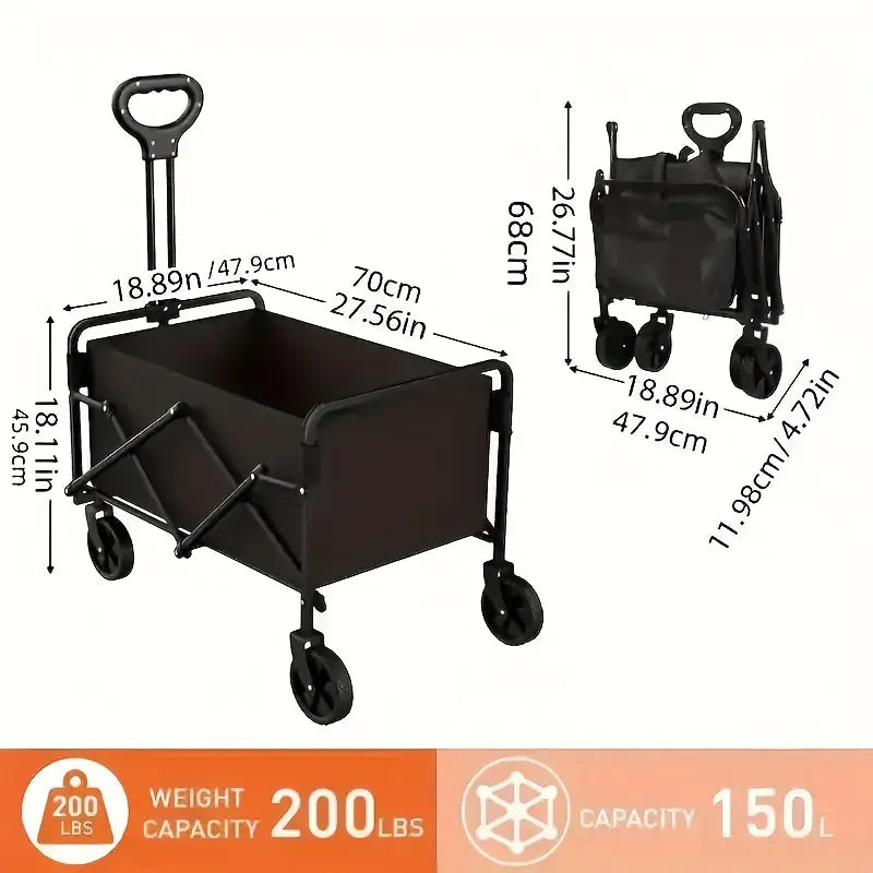 Heavy-Duty Metal & Plastic 4-Wheel Garden Cart with Side Pockets - Foldable Design, No Assembly Required, All-Terrain Utility Wagon for Lawn Care, Gardening, Camping & Outdoor Use -Durable Yard Work Cart, No Assembly Needed, Free shipping in three weeks.