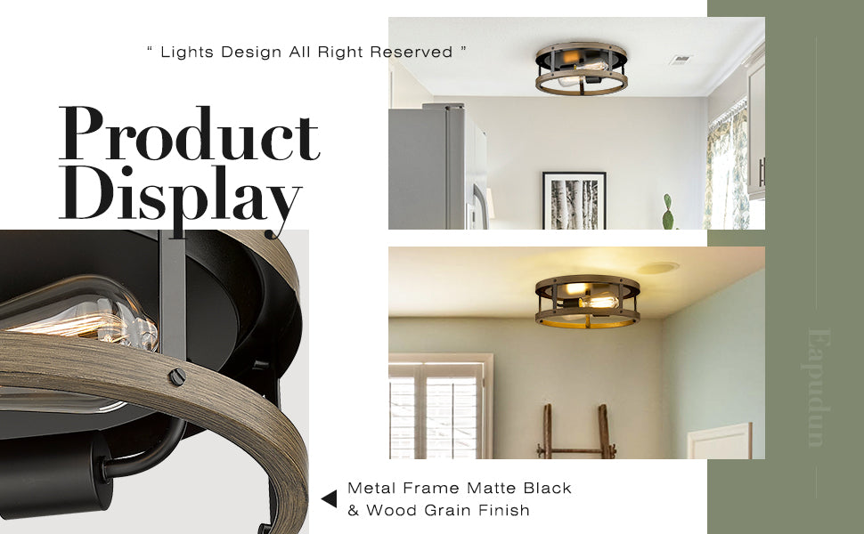 Farmhouse Ceiling Light, 13'' Imitation Wooden Flush Mount Ceiling Light Fixtures, Retro 2-Light Ceiling Lamp for Hallway Entryway Bedroom Kitchen Dining Room , UL Certification,free and fast delivery..