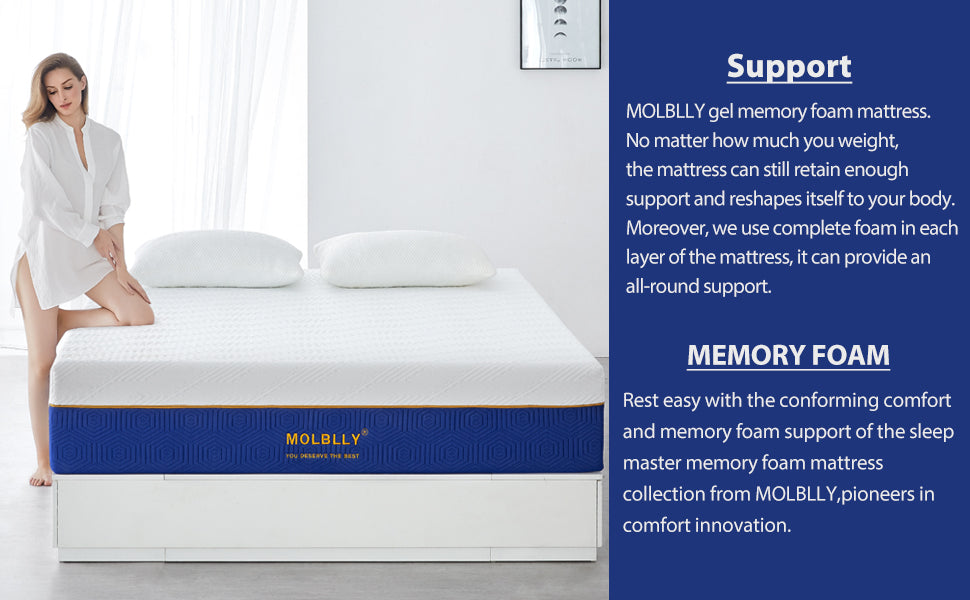 Queen Mattress, Molblly 10 inch Gel Memory Foam Mattress with CertiPUR-US Certified Foam Bed Mattress in a Box for Sleep, Queen Size,free shipping.