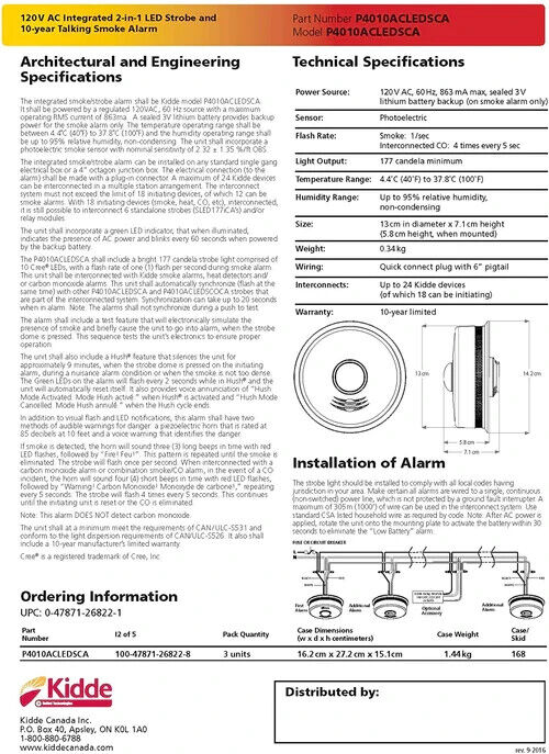 Sold and shipped by Strak. Integrated 120 V AC wire-in smoke alarm with 10-year sealed battery backup. Free shipping,fast delivery.