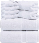 Cymak Towels 8-Piece Premium Towel Set, 2 Bath Towels, 2 Hand Towels, and 4 Wash Cloths, 600 GSM 100% Ring Spun Cotton Highly Absorbent Towels for Bathroom, Gym, Hotel, and Spa