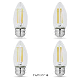 LED Candelabra, E26, 6W=60Watt, 600 Lumens, Clear Filament, 3000K, CRI90, CETL, Dimmable (Pack of 4)
