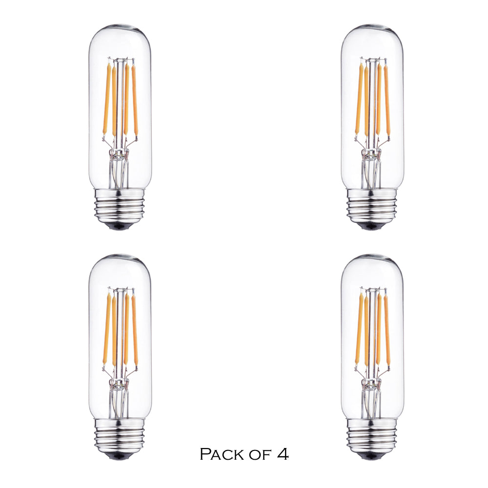 LED 60W Equivalent Clear Filament 2700K/3000k (warm white) T10 Edison Base E26 450LM CRI90 Dimmable LED Light Bulb (4-Pack)