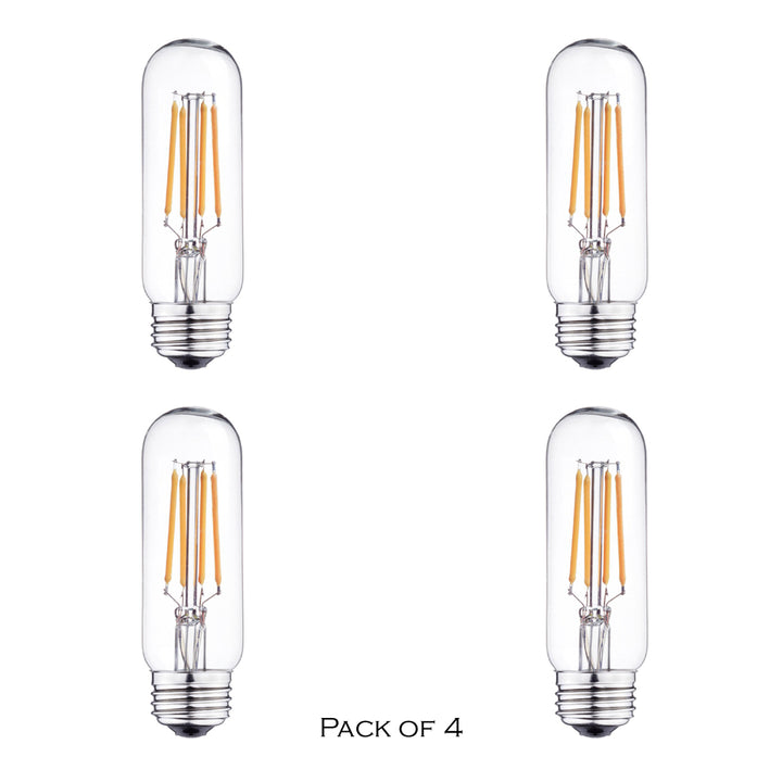 LED 60W Equivalent Clear Filament 2700K/3000k (warm white) T10 Edison Base E26 450LM CRI90 Dimmable LED Light Bulb (4-Pack)