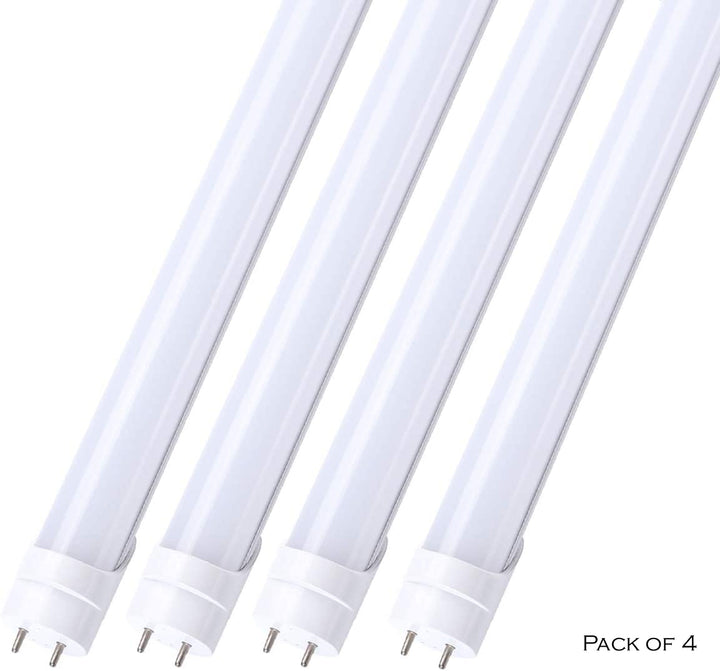 T8, LED Tube, Compatible Ballast 18w = 32W, 1900Lummens, 100v-347v DLC, Natural White 4000K (4-Pack)
