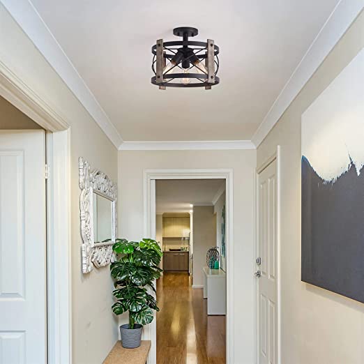 Flush Mount Light Fixture,13-inch Rustic Ceiling Light Fixture,Matte Black Finish,3-Light Farmhouse Light Fixtures for Living Room,Kitchen,Bedroom,Dining Room,Foyer,Hallway,Ceiling. Certification UL.Free shipping to Canada.limited time deal.