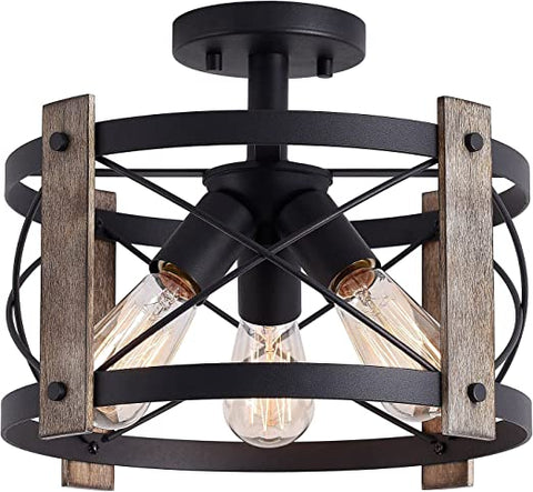 Flush Mount Light Fixture,13-inch Rustic Ceiling Light Fixture,Matte Black Finish,3-Light Farmhouse Light Fixtures for Living Room,Kitchen,Bedroom,Dining Room,Foyer,Hallway,Ceiling. Certification UL.Free shipping to Canada.limited time deal.