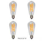 Nostalgic ST64, 6W-60W Equivalent, Vintage Clear Filament 2200K, 600LM, Energy Star, CRI90, Dimmable, LED Light Bulb (4-Pack)