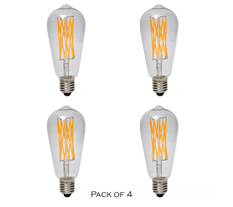 Nostalgic ST64, 6W-60W Equivalent, Clear Filament 3000K, 600LM, Energy Star, CRI90, Dimmable, LED Light Bulb (4-Pack)