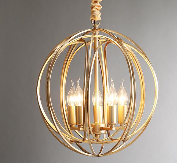 STRAK American Spherical Restaurant Chandelier Golden Wrought Iron Porch Corridor Light Fixture for Kitchen Island Dining Room Hallway Entryway