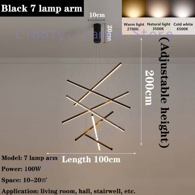 Stair Pendant Lamps Black Chandelier Modern Duplex High-Rise Creative Personality  Led Line Lamp Ul, FREE SHIPPING TO NOVA SCOTIA CANADA.,Delivery 60 days.