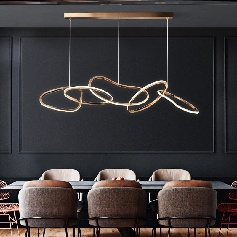 Restaurant minimalist led chandelier postmodern luxury hanging lamp simple bar stainless steel ring lighting UL