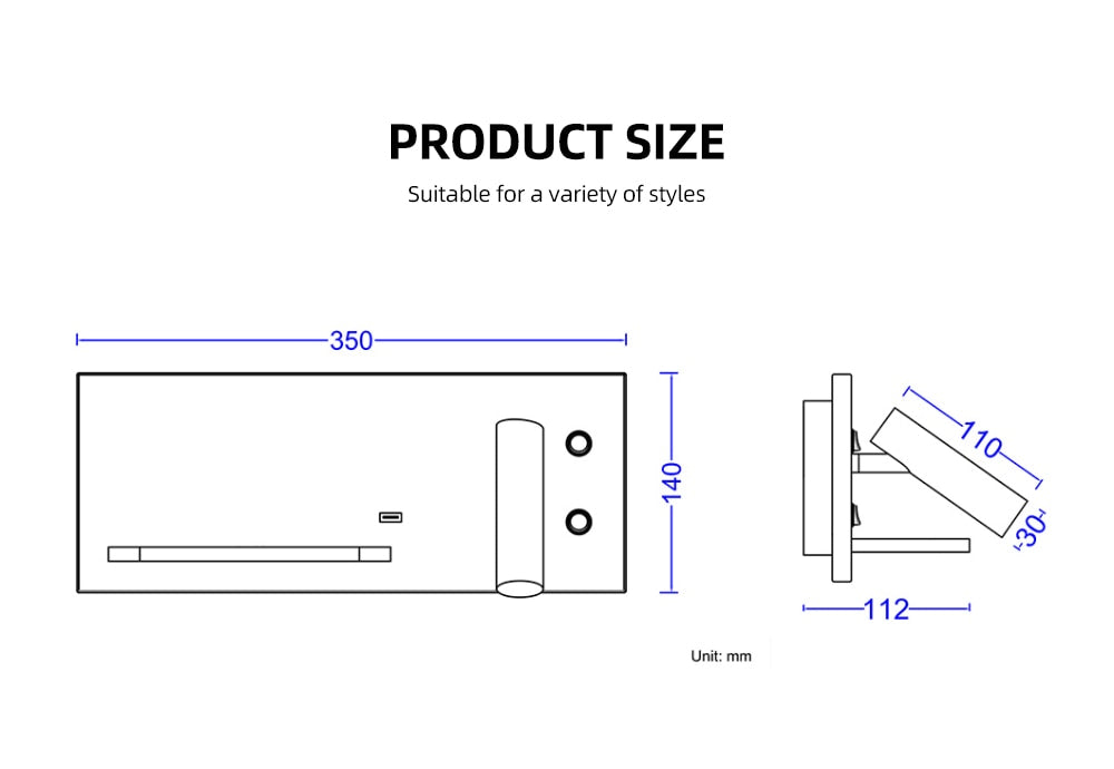 Wall Light Bedroom Lamp with Switch Led Phone Wireless Charger Shelf Headboard Bedroom Read Modern Loft Room Usb Luminaire Wood Ul