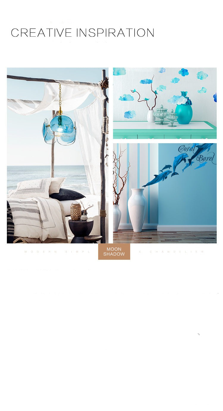 Modern Simple Luxury Design E27 Led Light Blue Glass Pendant Lamp for Restaurant Cafe  Home Decor UL