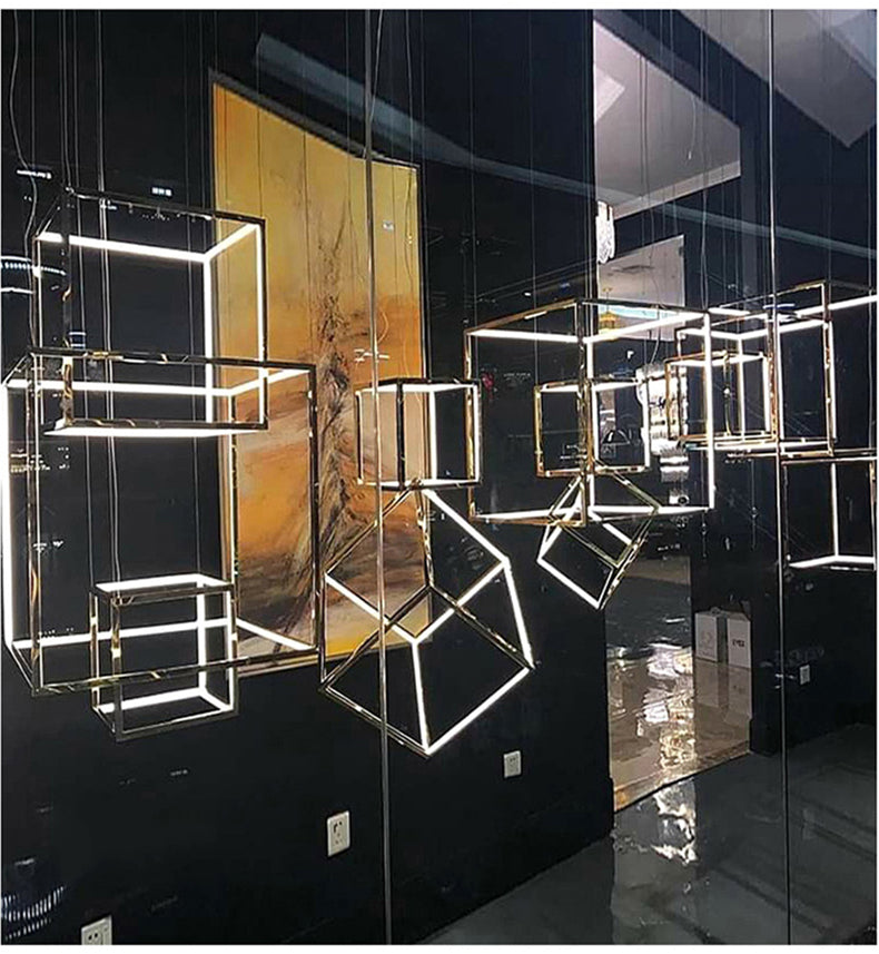 Modern Gold Square Led Chandeliers Lighting Indoor Led Pendant Chandeliers Lights Living Room Decor Hanging Lamp Lobby Luminaire.Certification: UL