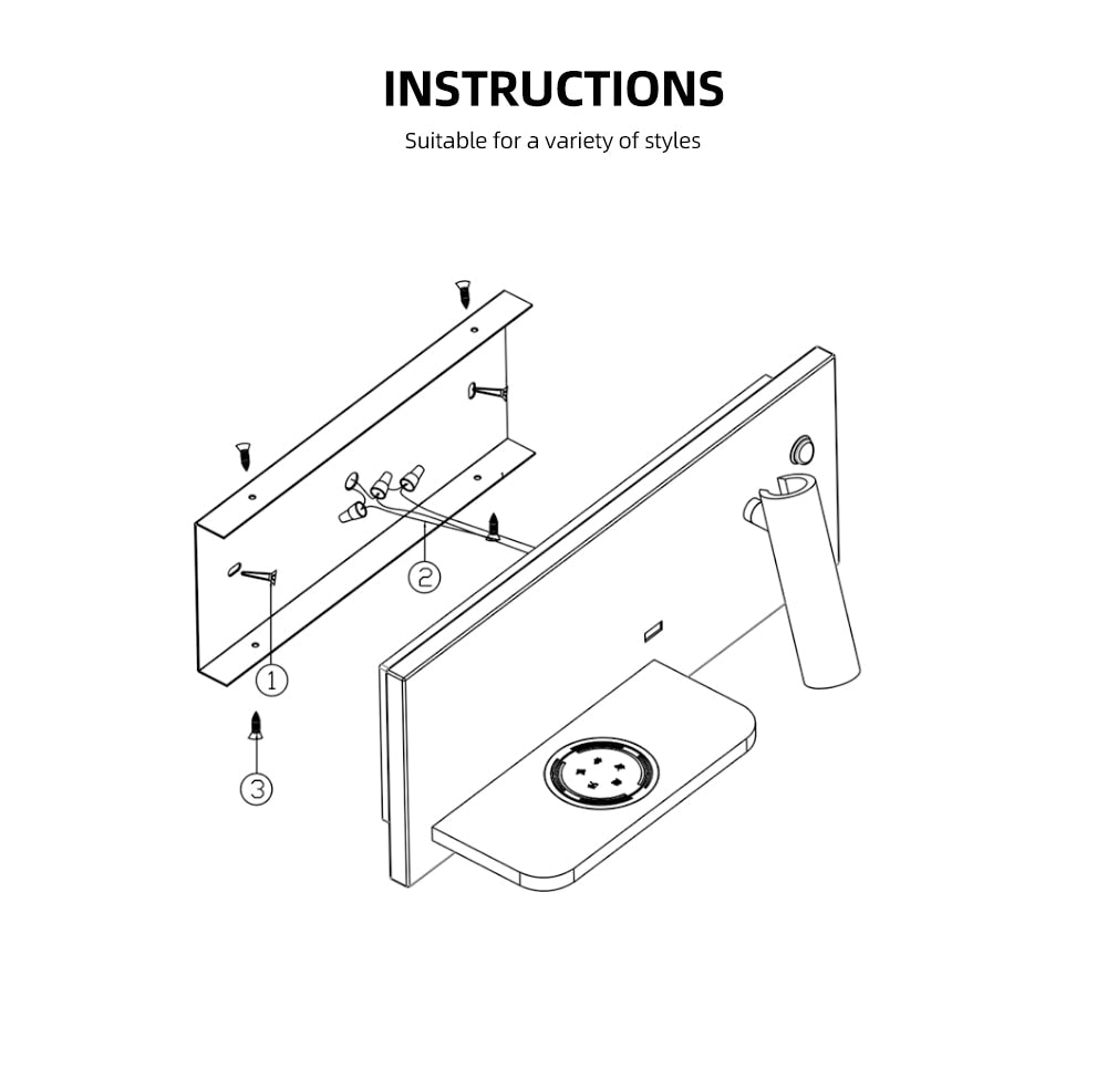 Wall Light Bedroom Lamp with Switch Led Phone Wireless Charger Shelf Headboard Bedroom Read Modern Loft Room Usb Luminaire Wood Ul