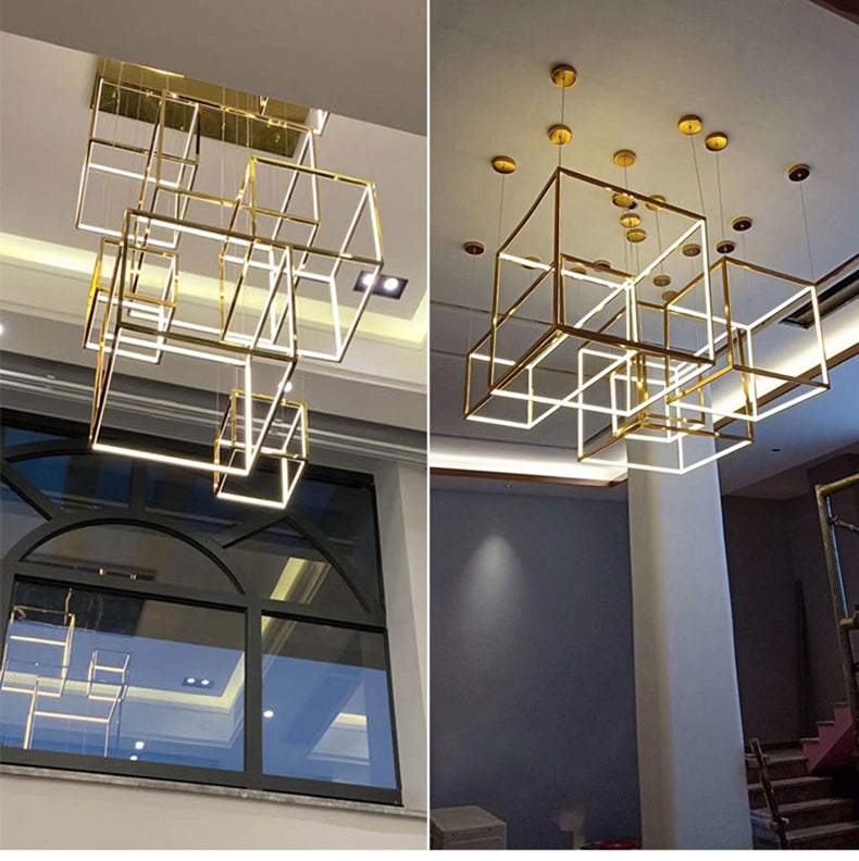 Modern Gold Square Led Chandeliers Lighting Indoor Led Pendant Chandeliers Lights Living Room Decor Hanging Lamp Lobby Luminaire.Certification: UL