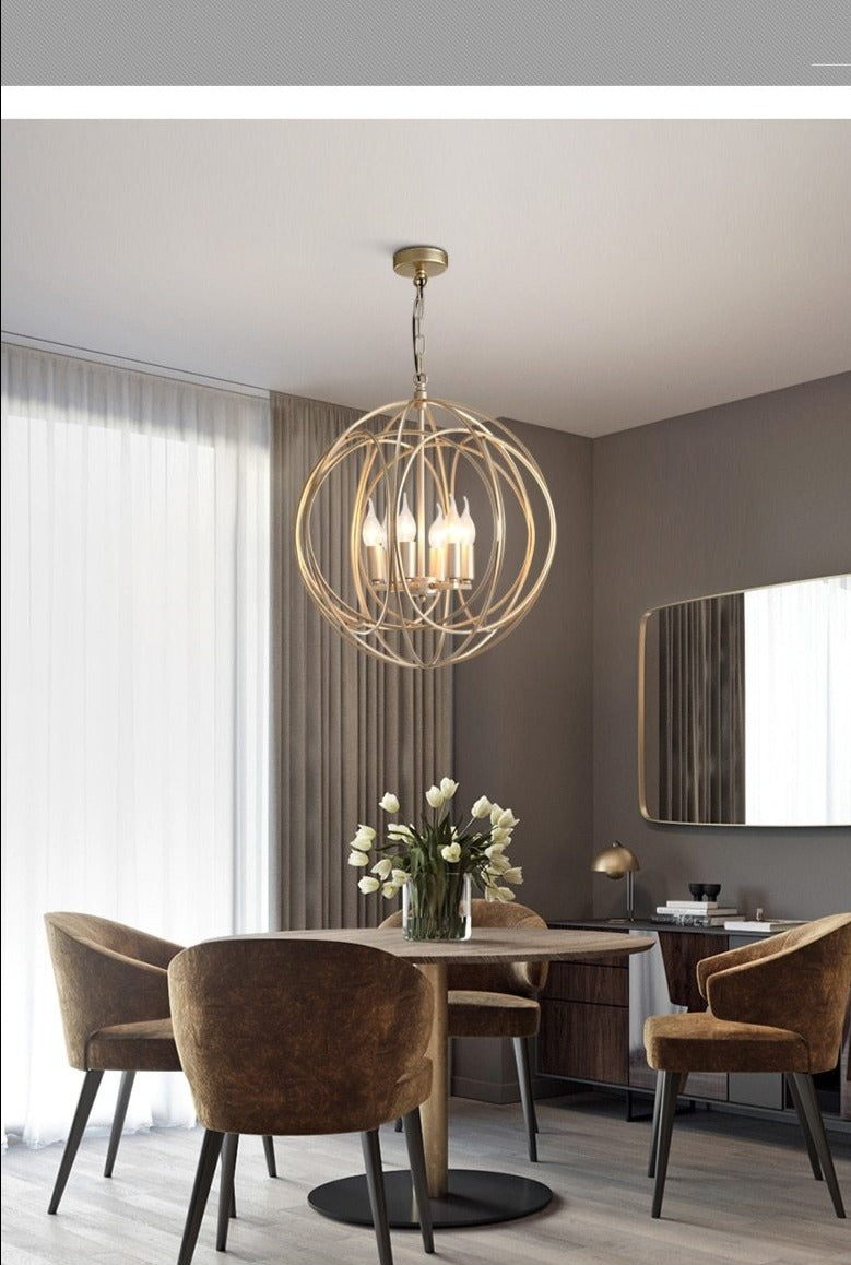 STRAK American Spherical Restaurant Chandelier Golden Wrought Iron Porch Corridor Light Fixture for Kitchen Island Dining Room Hallway Entryway
