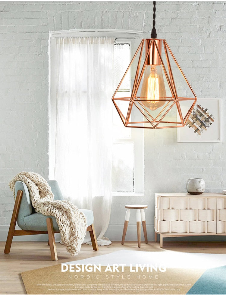 Nordic Cage Pendant Light Rose Gold Minimalist Decorative Restaurant Loft Creative E27 Hanging Light Fixture Ul,DELIVERY 45 DAYS.