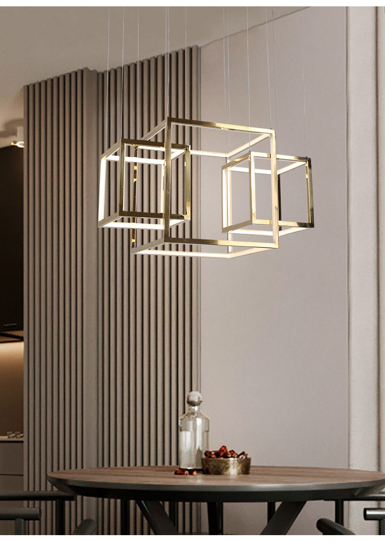 Modern Gold Square Led Chandeliers Lighting Indoor Led Pendant Chandeliers Lights Living Room Decor Hanging Lamp Lobby Luminaire.Certification: UL