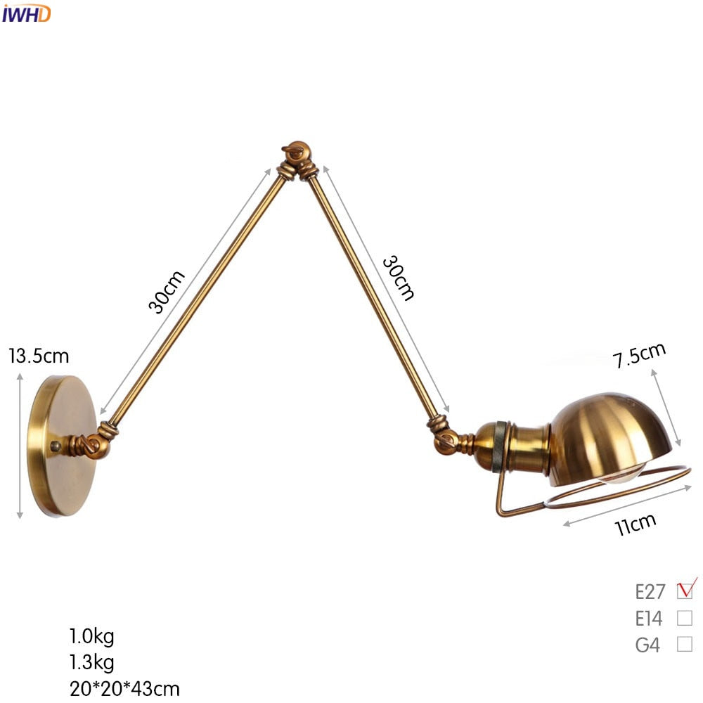 White Adjustable Swing Long Arm Wall Light Fixtures Bedroom Stair Bathroom Edison Loft Vintage Wall Lamp Sconce Lighting.Certification: UL