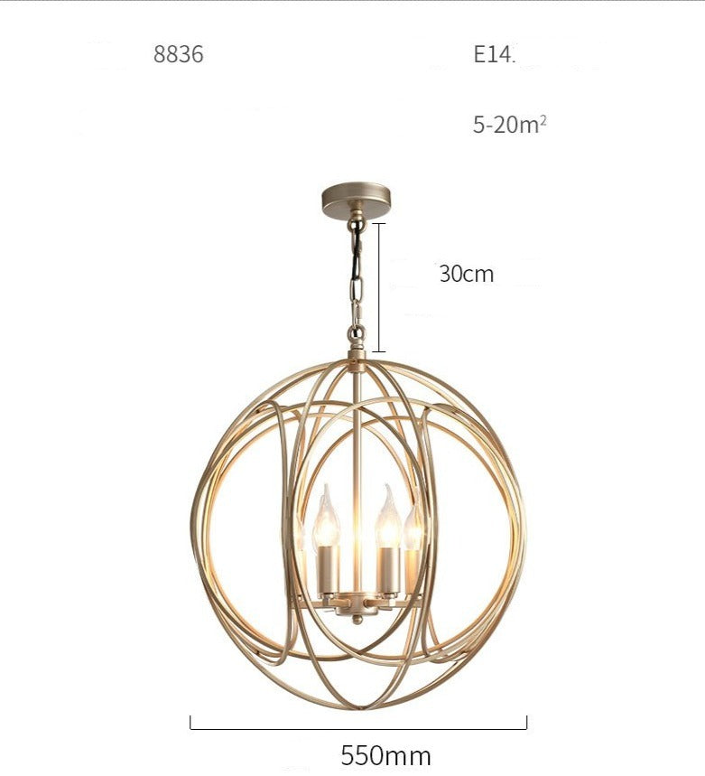 STRAK American Spherical Restaurant Chandelier Golden Wrought Iron Porch Corridor Light Fixture for Kitchen Island Dining Room Hallway Entryway