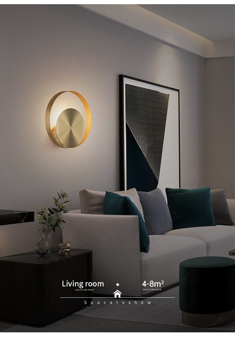 Modern Copper Wall Lamp Living Room Decor TV Background Luxury Light Corridor Bedroom Bedside Round Wall Lamp,Certification UL,Free shipping to Canada, delivery 60 days.