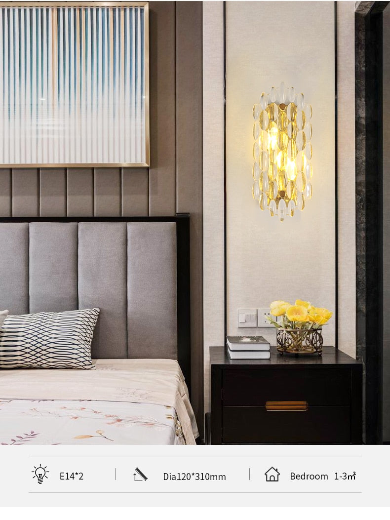 Modern Crystal Gold Wall Lamp Living Room Background Wall Lamp Creative Personality Bedroom Bedside Aisle Crystal Wall Lamp Ul