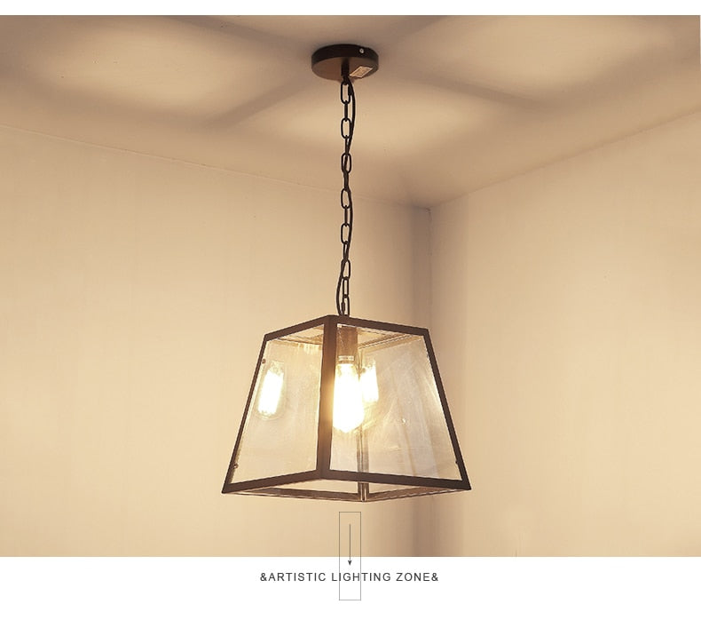 STRAK Vintage Led Lamps Loft Retro Iron Acrylic Box Pendant Lights Restaurant Rectangular Dining Living Room Cafe Lighting Fixturesul