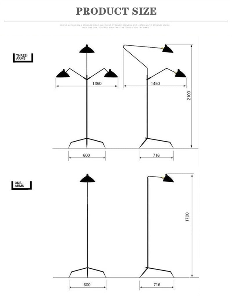 STRAK Design Tripod Floor Lamp Nordic Style Adjustable Indoor Lighting with Chandelier Arm for Loft Industrial Living Room Bedroom Ul