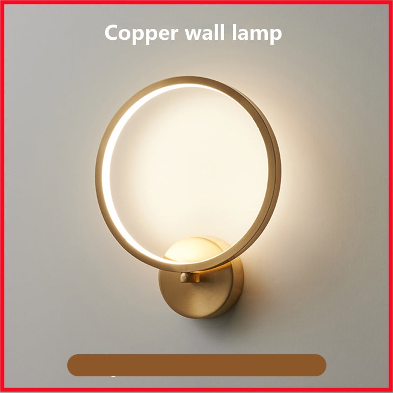 Nordic Wall Lamp Round Copper LED Indoor LED Bedside Sconce Light Decor Wall Light For Bedroom Living Room Loft Stair Lamp UL