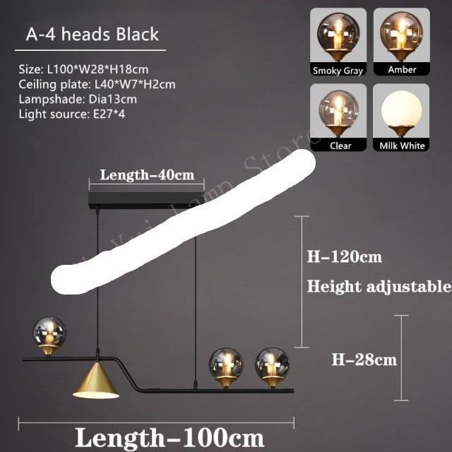 Nordic Style Black Chandelier For Living Room Dining Room Kitchen Glass Bulb Led Ceiling Pendant Light Indoor Decoration Lamps. Certification: UL
