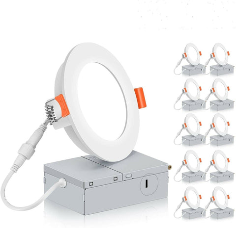 LED 4-inch White Slim Panel Downlight 9W 750 lumens with Junction Box 5000K (10-Pack)