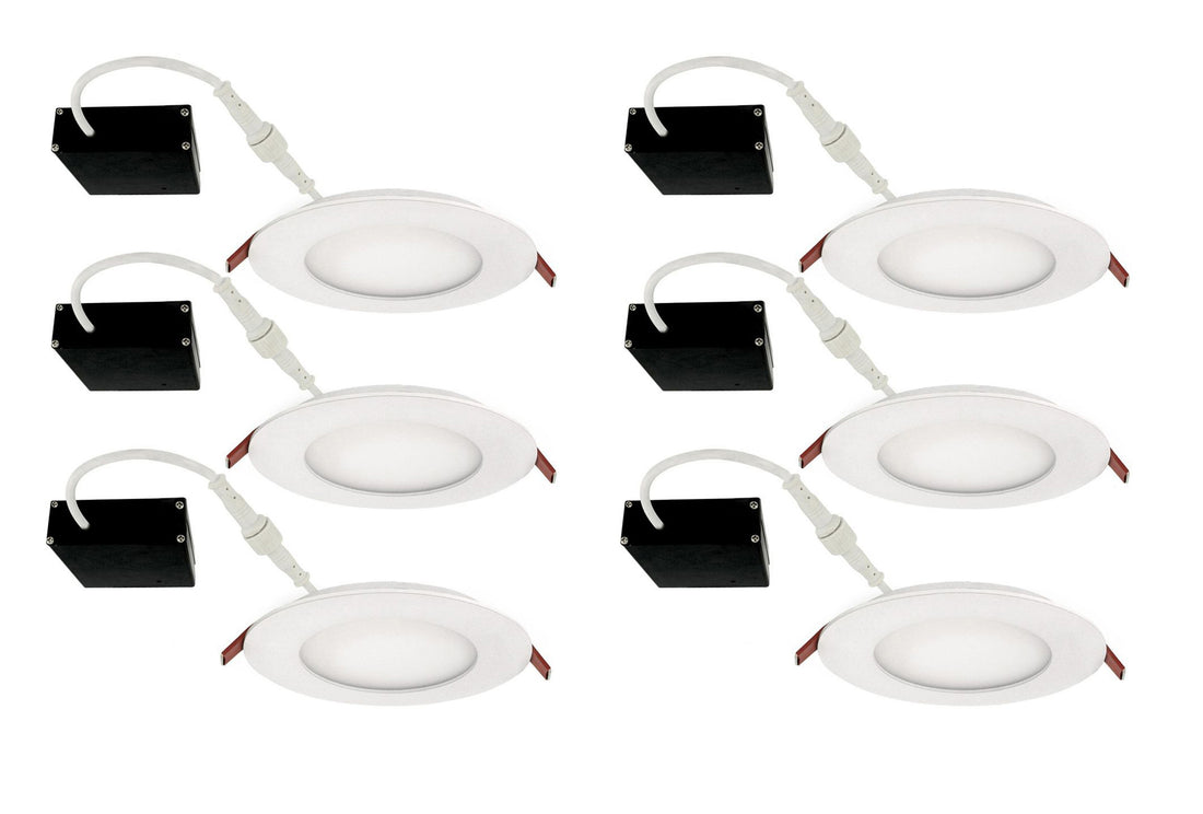 STRAK Led 4-Inch White Recessed Slim Panel Downlight 9w 750 Lumens with Junction Box 6000k Cool White, Dimmable, Damp Location,,IC rated,, CETL (6-Pack)