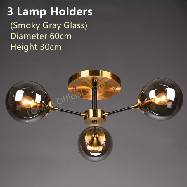 Living Room Ceiling Chandelier Nordic Home Decor Lighting LED Bedroom Lamps Smoke Gray / Amber / Clear Glass Glass Lamps,Certification:UL, Free shipping to Canada.