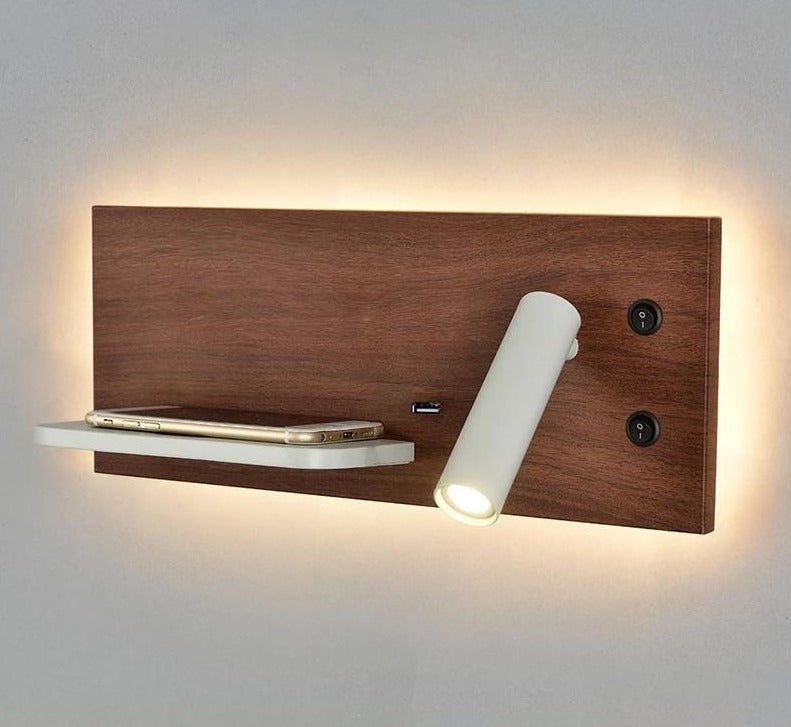 LED Bedroom Wall Light Lamp Wireless Charger for Phone Bedside Bedroom Modern Reading Loft Room USB Luminaire Wood Bed TUV / UL / SAA